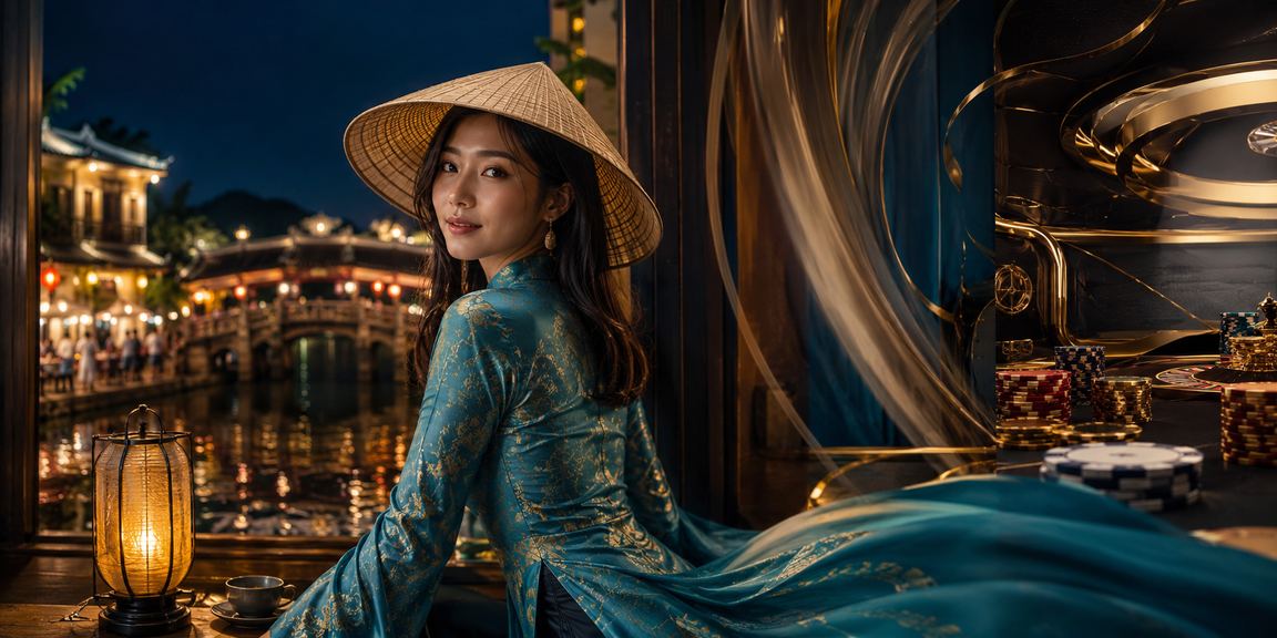 Cô gái mặc áo dài tại Hội An trải nghiệm casino trực tuyến trên điện thoại