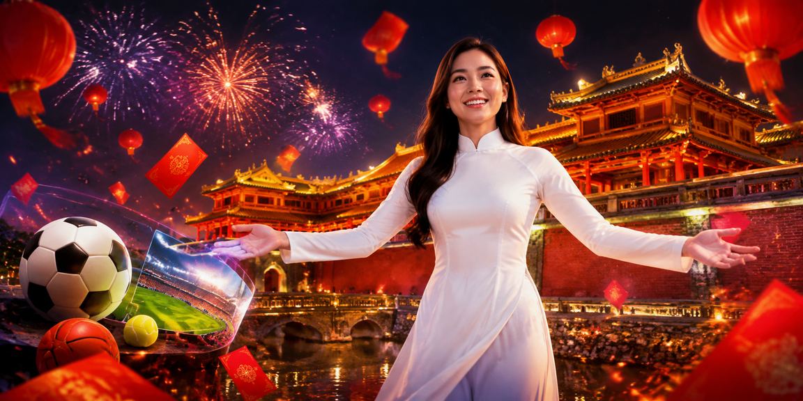 Cô gái mặc áo dài Huế xem kết quả cược thể thao trên điện thoại